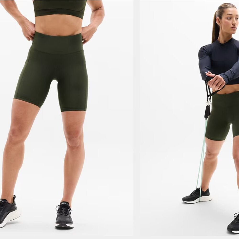 Athleta Interval Stash High Rise 7" Short Aspen Olive (S)